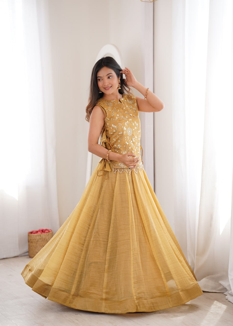 Royal Salsa Crush Lehenga with Embroidered Koti and Sleeveless Blouse