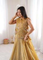 Royal Salsa Crush Lehenga with Embroidered Koti and Sleeveless Blouse