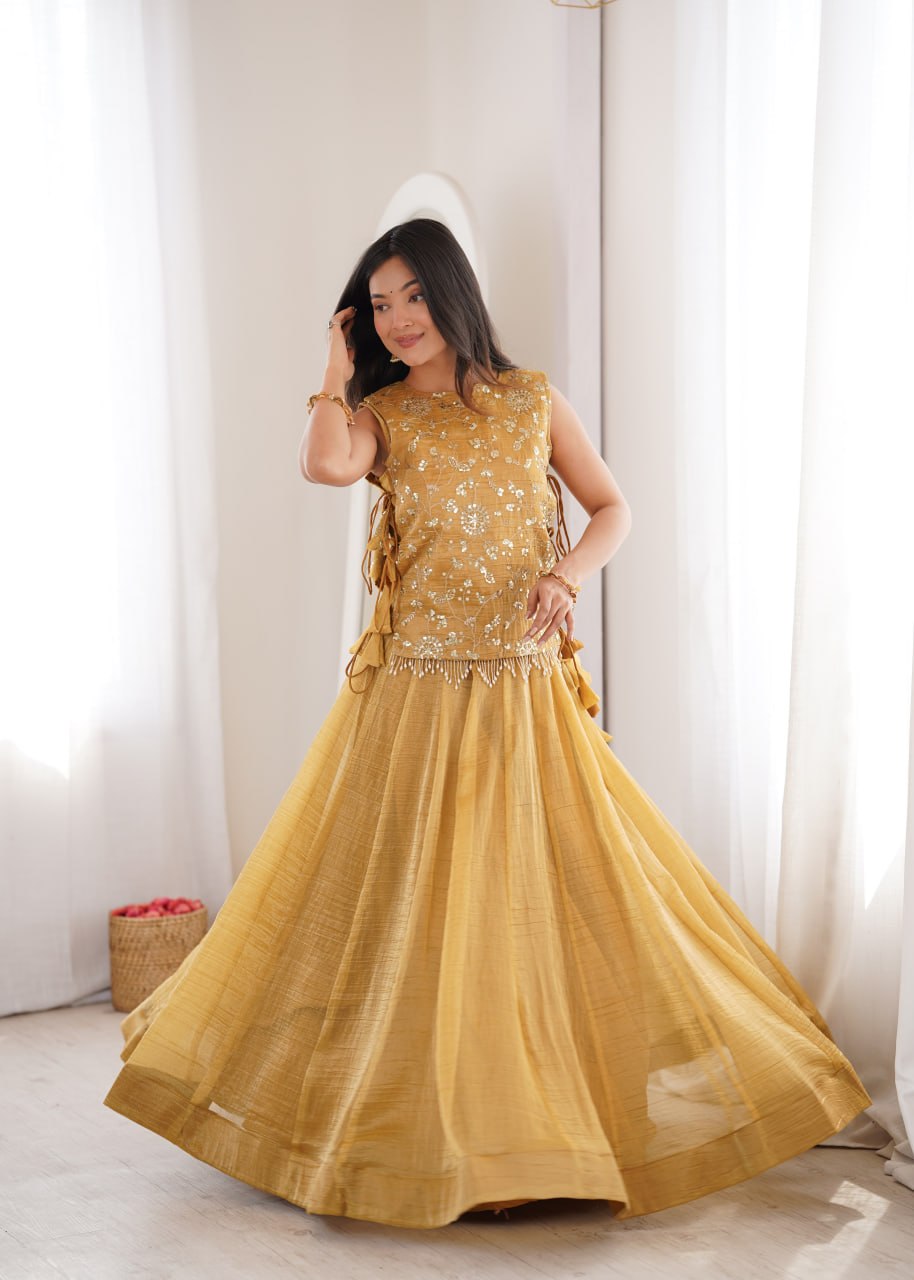 Royal Salsa Crush Lehenga with Embroidered Koti and Sleeveless Blouse