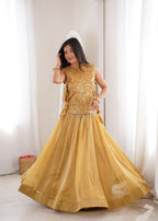 Royal Salsa Crush Lehenga with Embroidered Koti and Sleeveless Blouse