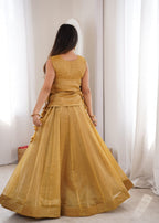 Royal Salsa Crush Lehenga with Embroidered Koti and Sleeveless Blouse