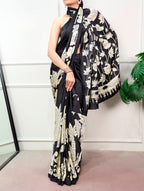 Kalyani Satin Silk Kalamkari Print Saree with Stitched Blouse