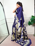 Kalyani Satin Silk Kalamkari Print Saree with Stitched Blouse