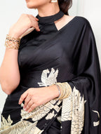 Kalyani Satin Silk Kalamkari Print Saree with Stitched Blouse