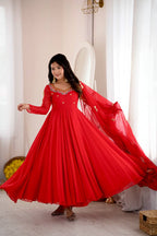 Vaanya Faux Georgette Sequins Embroidered Flared Anarkali with Pant & Dupatta