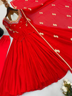Vaanya Faux Georgette Sequins Embroidered Flared Anarkali with Pant & Dupatta