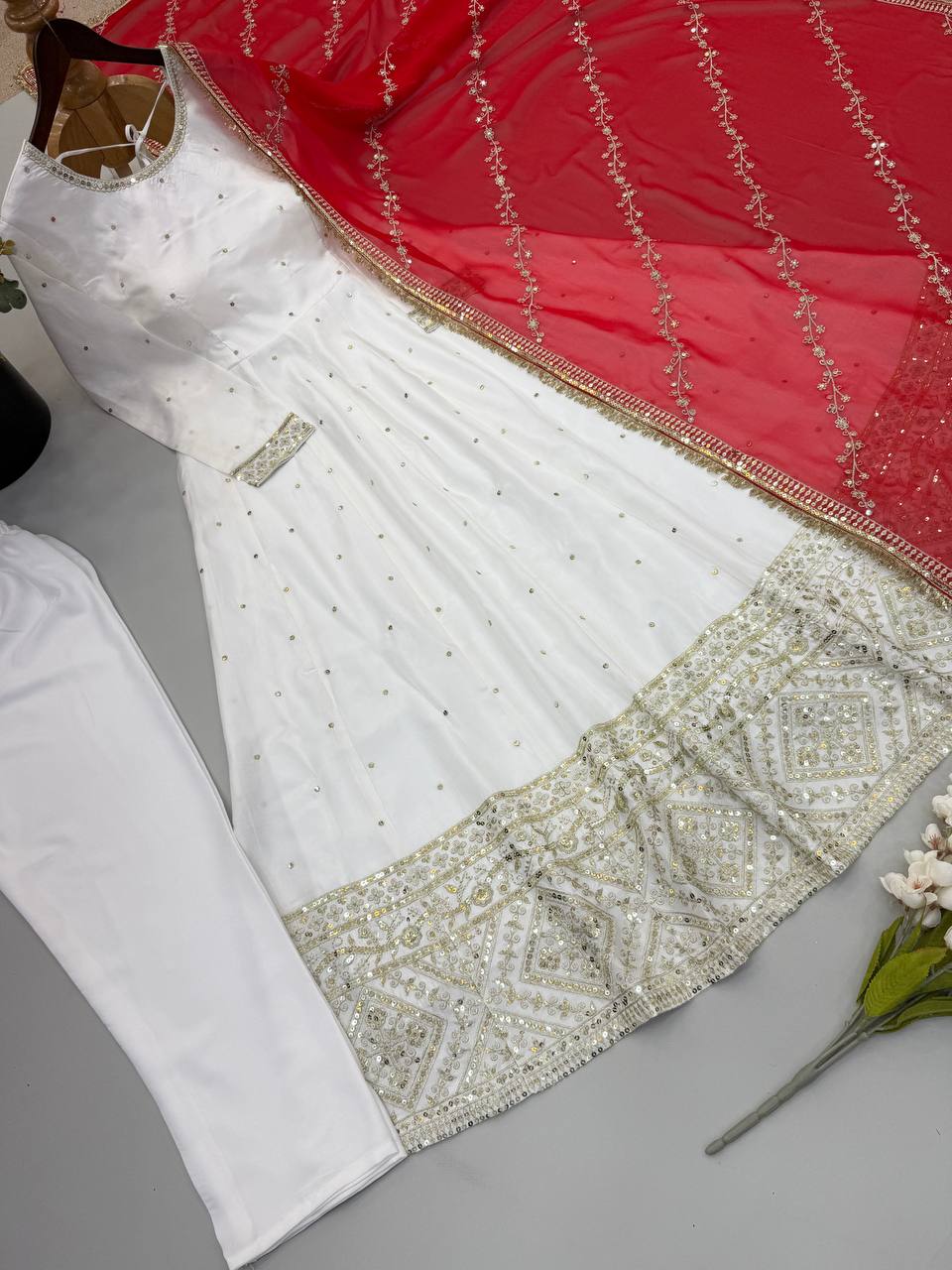 Mehr Heavy Chinon Silk Embroidered Anarkali Suit Set with Sequin Work Dupatta