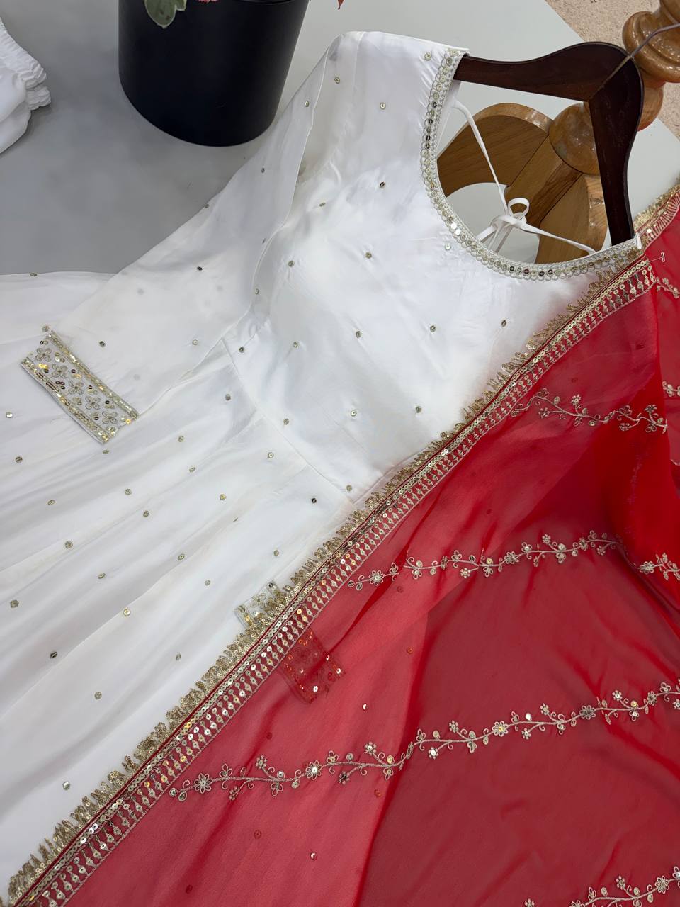 Mehr Heavy Chinon Silk Embroidered Anarkali Suit Set with Sequin Work Dupatta