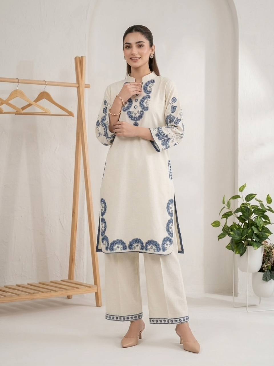 Raahi Cora Cotton Co-Ord Set with Mirror Embroidery and Embellished Pant Border