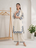 Raahi Cora Cotton Co-Ord Set with Mirror Embroidery and Embellished Pant Border