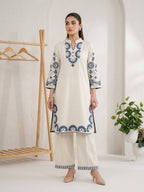 Raahi Cora Cotton Co-Ord Set with Mirror Embroidery and Embellished Pant Border