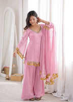 Zarisha Doremon Crush Mirror Lace Kurti Palazzo with Dupatta Set