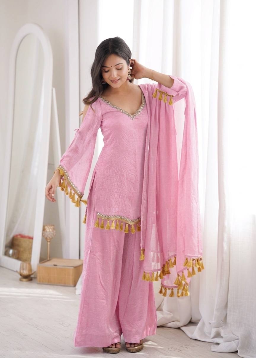 Zarisha Doremon Crush Mirror Lace Kurti Palazzo with Dupatta Set