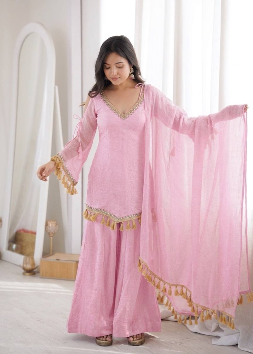 Zarisha Doremon Crush Mirror Lace Kurti Palazzo with Dupatta Set