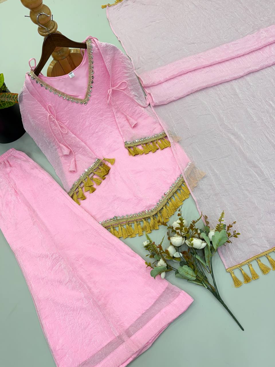 Zarisha Doremon Crush Mirror Lace Kurti Palazzo with Dupatta Set