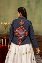 Rang Mewar Designer Mirror Hand-Work Rayon Cotton Lehenga Choli with Gamthi Mirror Denim Jacket