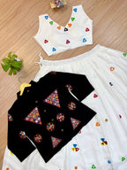 Rang Mewar Designer Mirror Hand-Work Rayon Cotton Lehenga Choli with Gamthi Mirror Denim Jacket