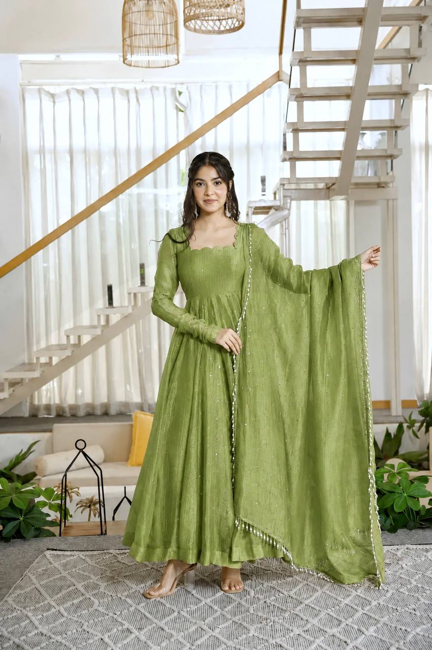 Gorgeous Golden Yellow Salsa Silk Anarkali Set