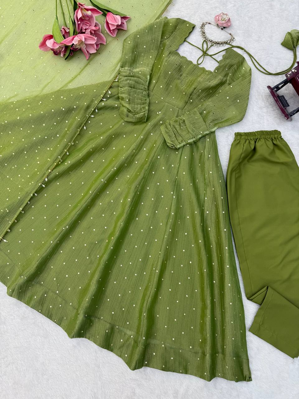 Gorgeous Golden Yellow Salsa Silk Anarkali Set