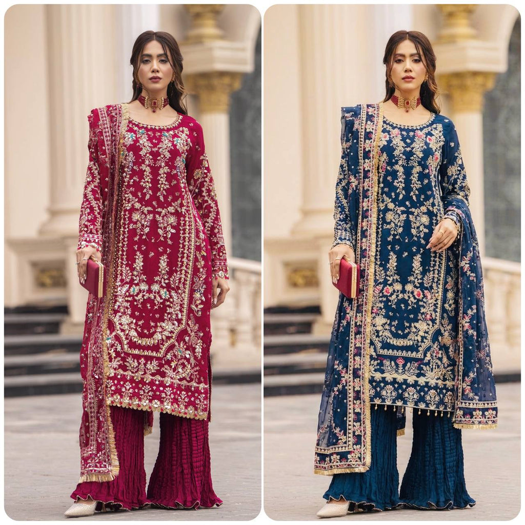Luxury Palazzo Ensemble with 3mm Embroidery Sequence & Beads Work