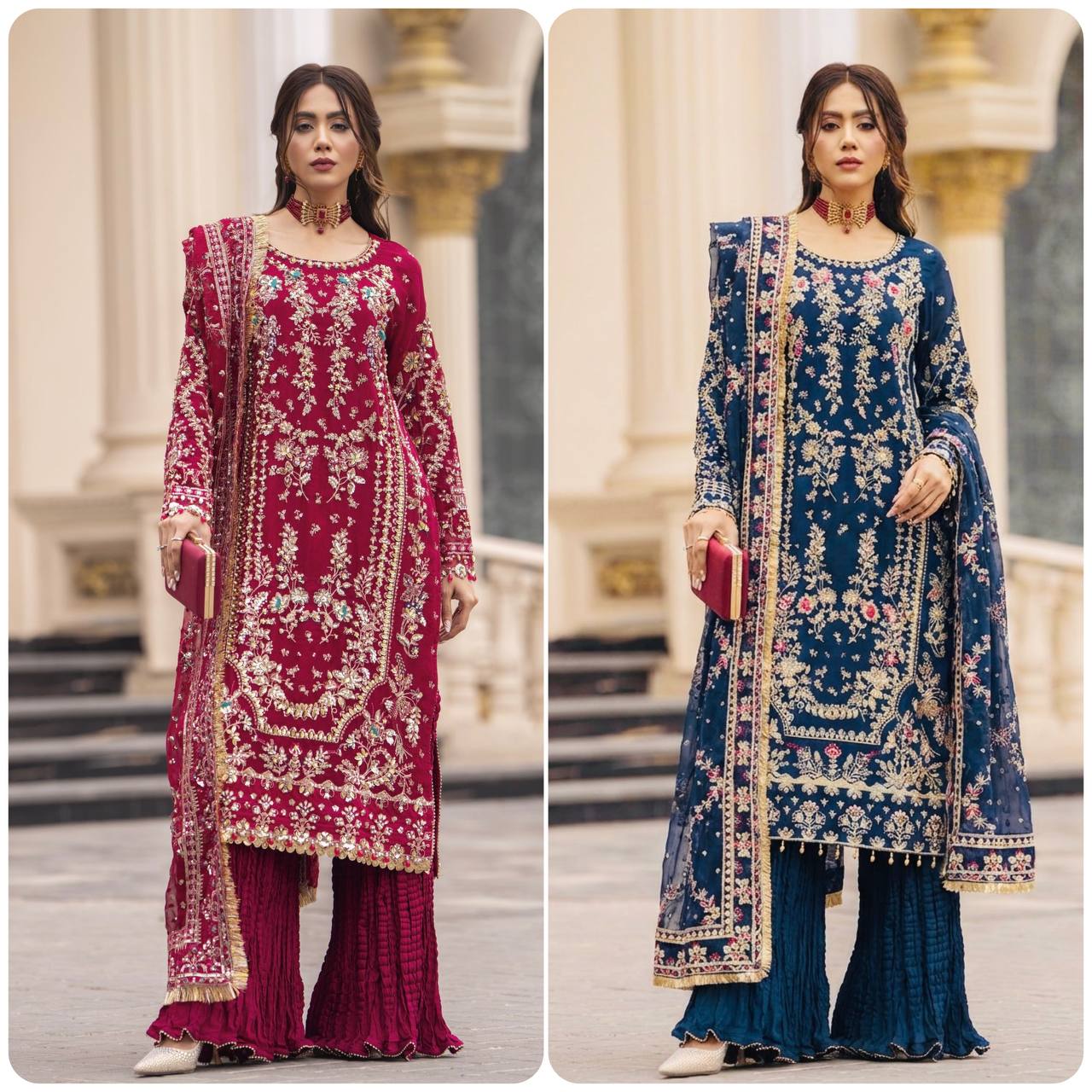 Luxury Palazzo Ensemble with 3mm Embroidery Sequence & Beads Work