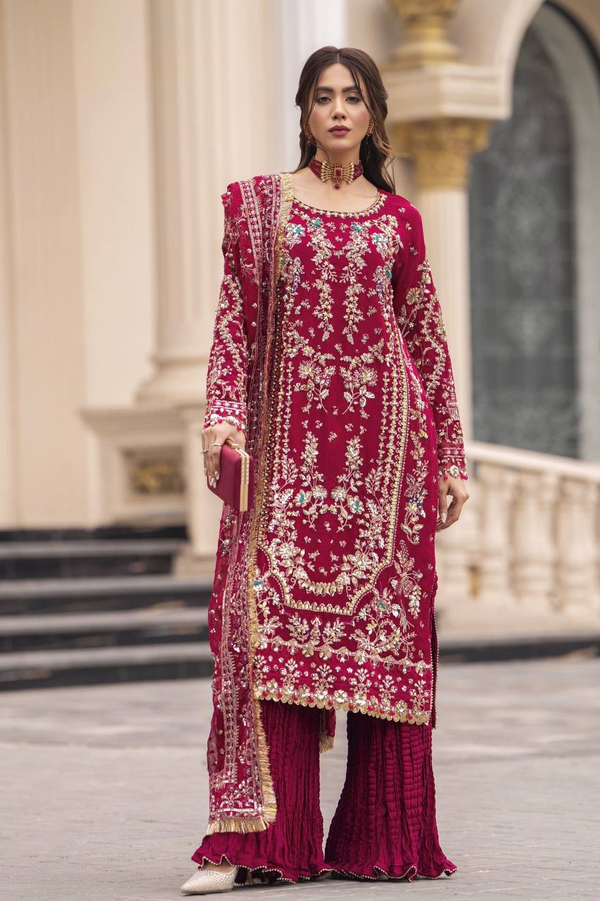 Luxury Palazzo Ensemble with 3mm Embroidery Sequence & Beads Work