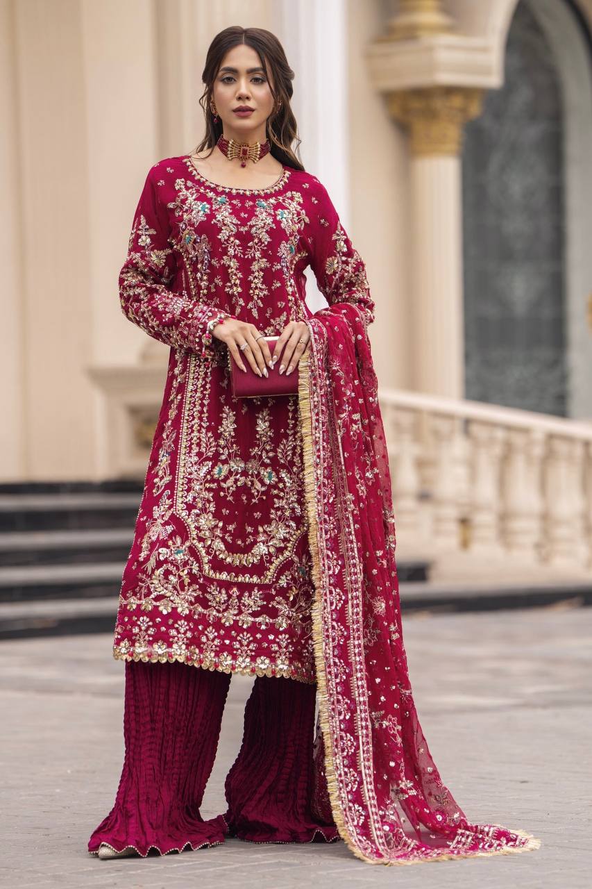 Luxury Palazzo Ensemble with 3mm Embroidery Sequence & Beads Work