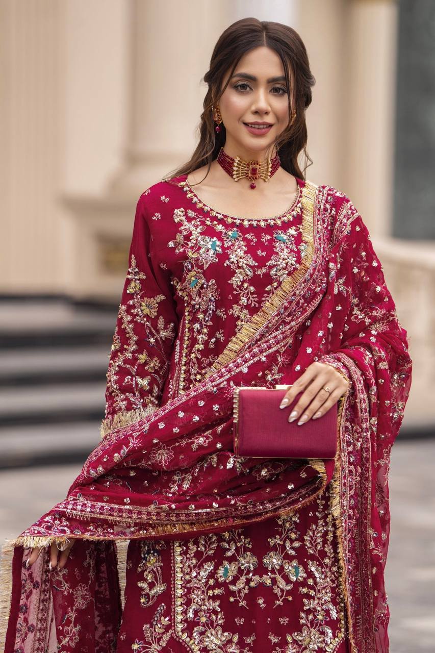Luxury Palazzo Ensemble with 3mm Embroidery Sequence & Beads Work