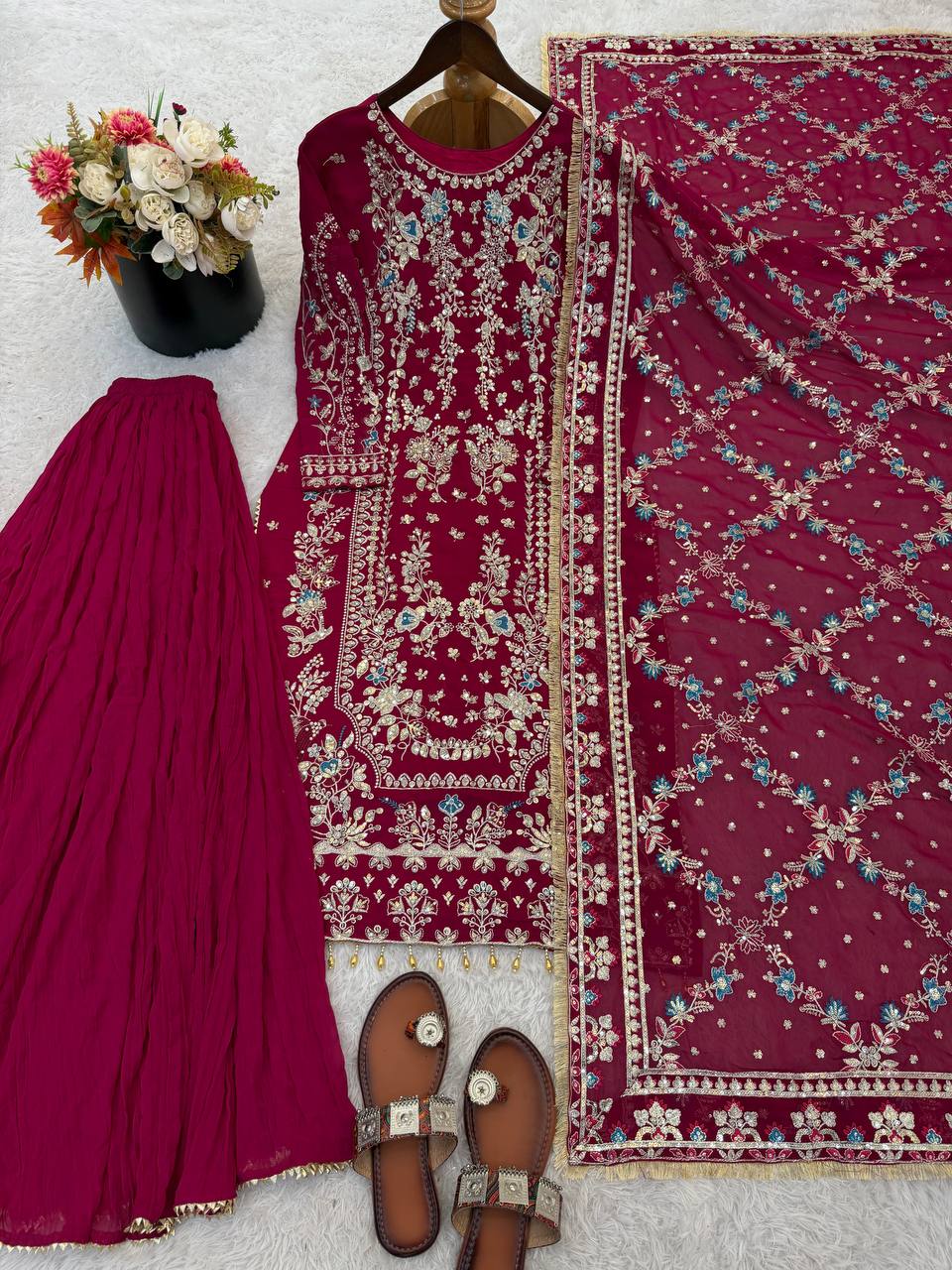 Luxury Palazzo Ensemble with 3mm Embroidery Sequence & Beads Work