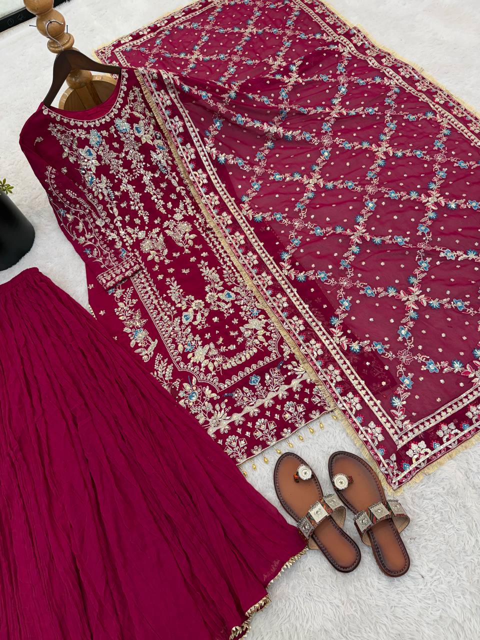 Luxury Palazzo Ensemble with 3mm Embroidery Sequence & Beads Work