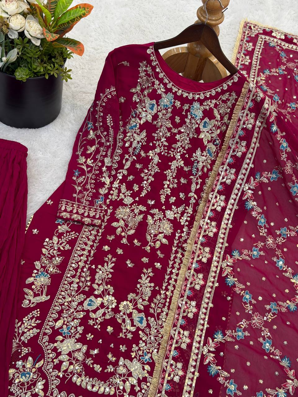 Luxury Palazzo Ensemble with 3mm Embroidery Sequence & Beads Work