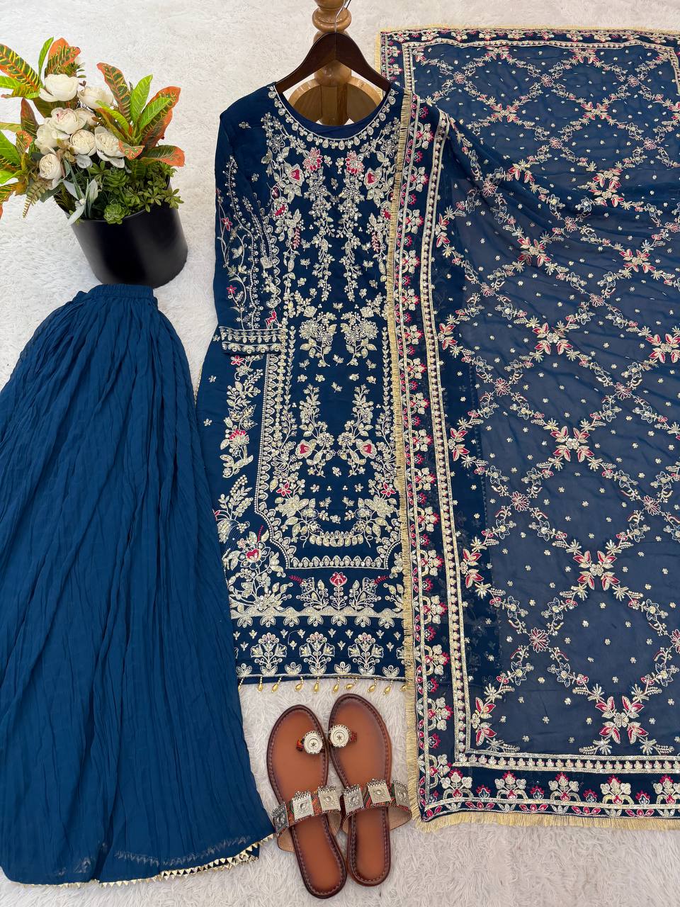 Luxury Palazzo Ensemble with 3mm Embroidery Sequence & Beads Work