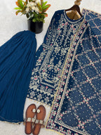 Luxury Palazzo Ensemble with 3mm Embroidery Sequence & Beads Work