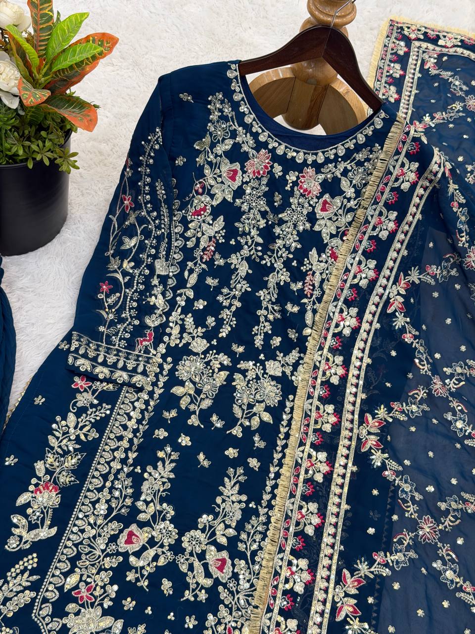 Luxury Palazzo Ensemble with 3mm Embroidery Sequence & Beads Work
