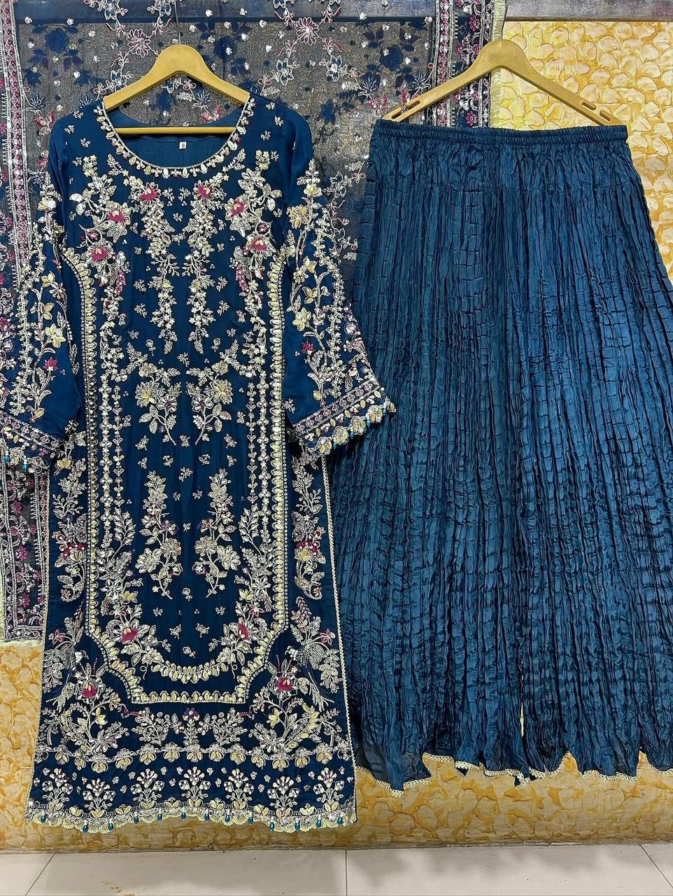 Luxury Palazzo Ensemble with 3mm Embroidery Sequence & Beads Work
