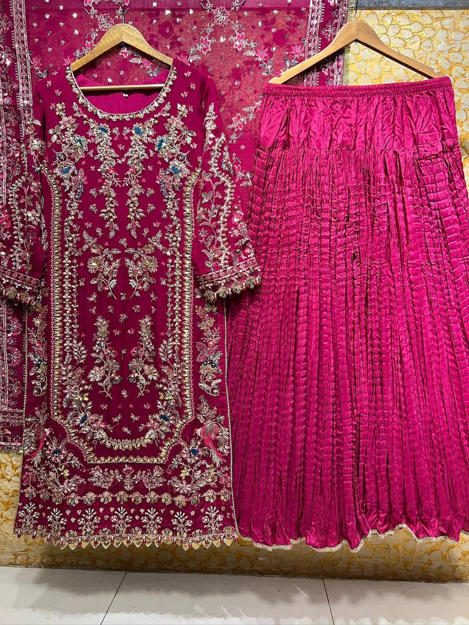 Luxury Palazzo Ensemble with 3mm Embroidery Sequence & Beads Work