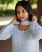 Noorika Georgette Chikankari Embroidered Top Palazzo Set with Matching Dupatta