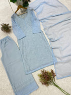 Noorika Georgette Chikankari Embroidered Top Palazzo Set with Matching Dupatta