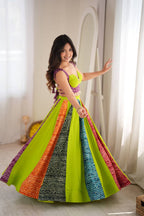 Zarevya Designer Rayon Digital Print Flared Lehenga with Padded Blouse, Canvas Patta Detailing and 6 Metre Grand Flair Fully Stitched Ethnic Wear Set