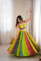 Zarevya Designer Rayon Digital Print Flared Lehenga with Padded Blouse, Canvas Patta Detailing and 6 Metre Grand Flair Fully Stitched Ethnic Wear Set
