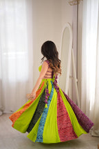 Zarevya Designer Rayon Digital Print Flared Lehenga with Padded Blouse, Canvas Patta Detailing and 6 Metre Grand Flair Fully Stitched Ethnic Wear Set
