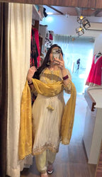 Designer Ronald Silk Ready to Wear 3 Piece Suit Set with Embroidery Sequin Work, Full Sleeves, Stitched Pant & Elegant Lace Border Dupatta