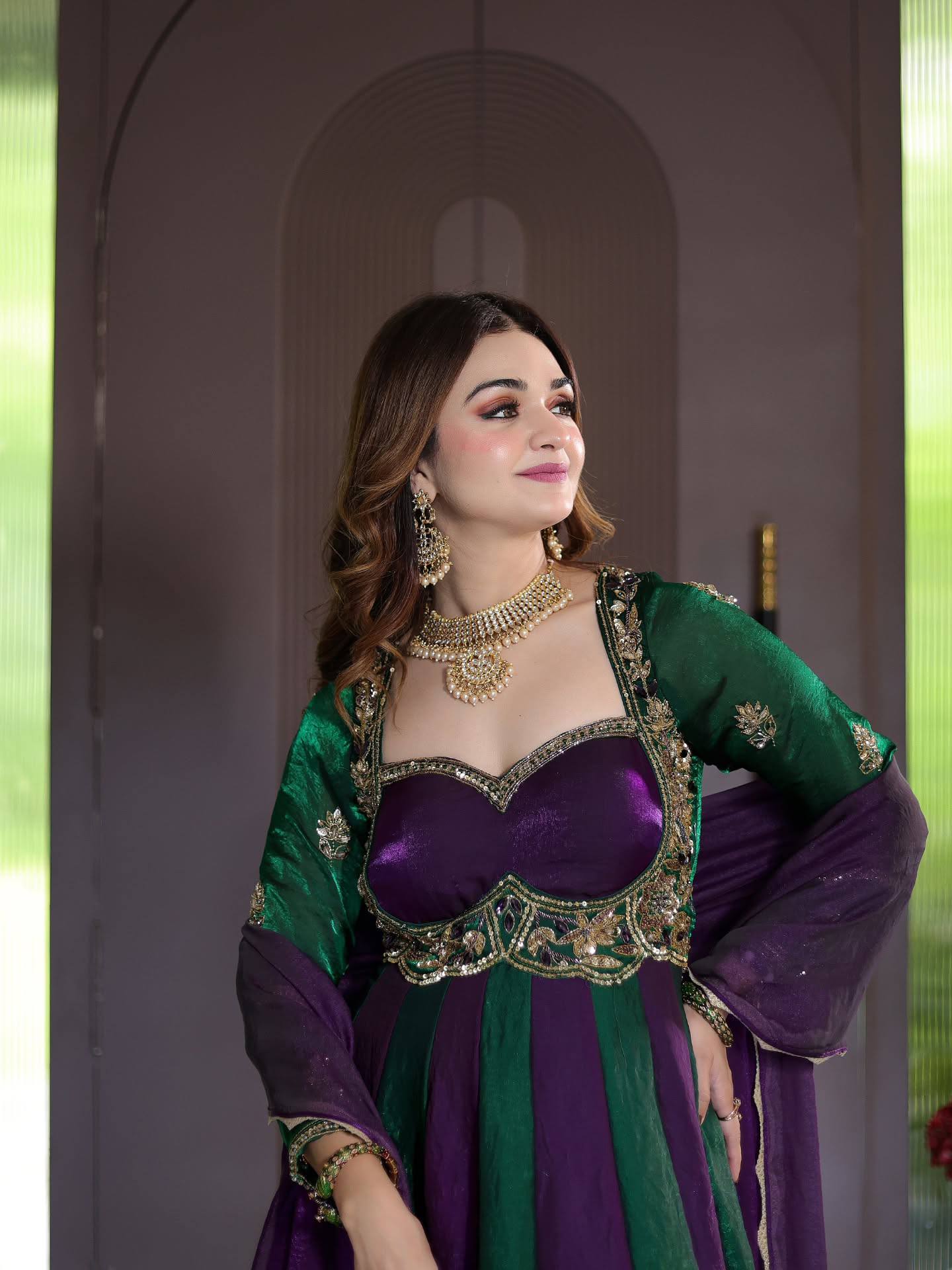 Virellia Designer Heavy Fandy Silk Anarkali Suit with 3mm Sequin & Embroidery Work, 5.50 Metre Flair and Matching Embroidered Dupatta
