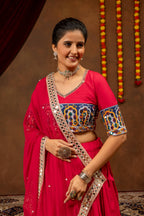 Rang Kasturi Designer Rayon Cotton Embroidered Lehenga Choli with Real Mirror Work & Pearl Moti Faux Georgette Dupatta