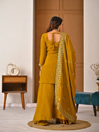 Vaidehi Vichitra Silk Bits Hand Work Sharara Palazzo Suit with Sequins Embroidered Dupatta