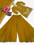 Vaidehi Vichitra Silk Bits Hand Work Sharara Palazzo Suit with Sequins Embroidered Dupatta