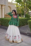 Rangvisha Designer Kora Cotton Gota Lace Lehenga Choli with Bandhani Print & Kutchi Gamthi Patchwork