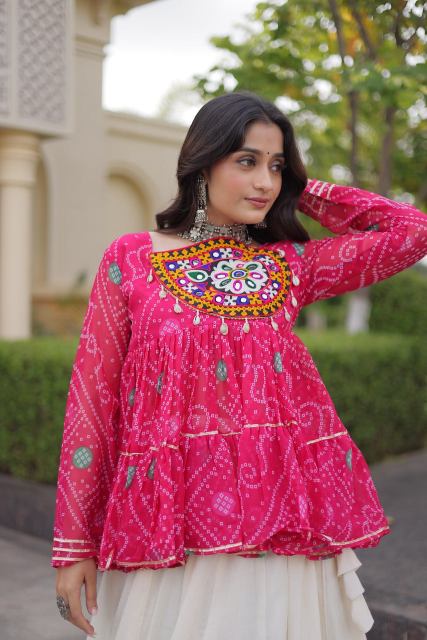 Rangvisha Designer Kora Cotton Gota Lace Lehenga Choli with Bandhani Print & Kutchi Gamthi Patchwork