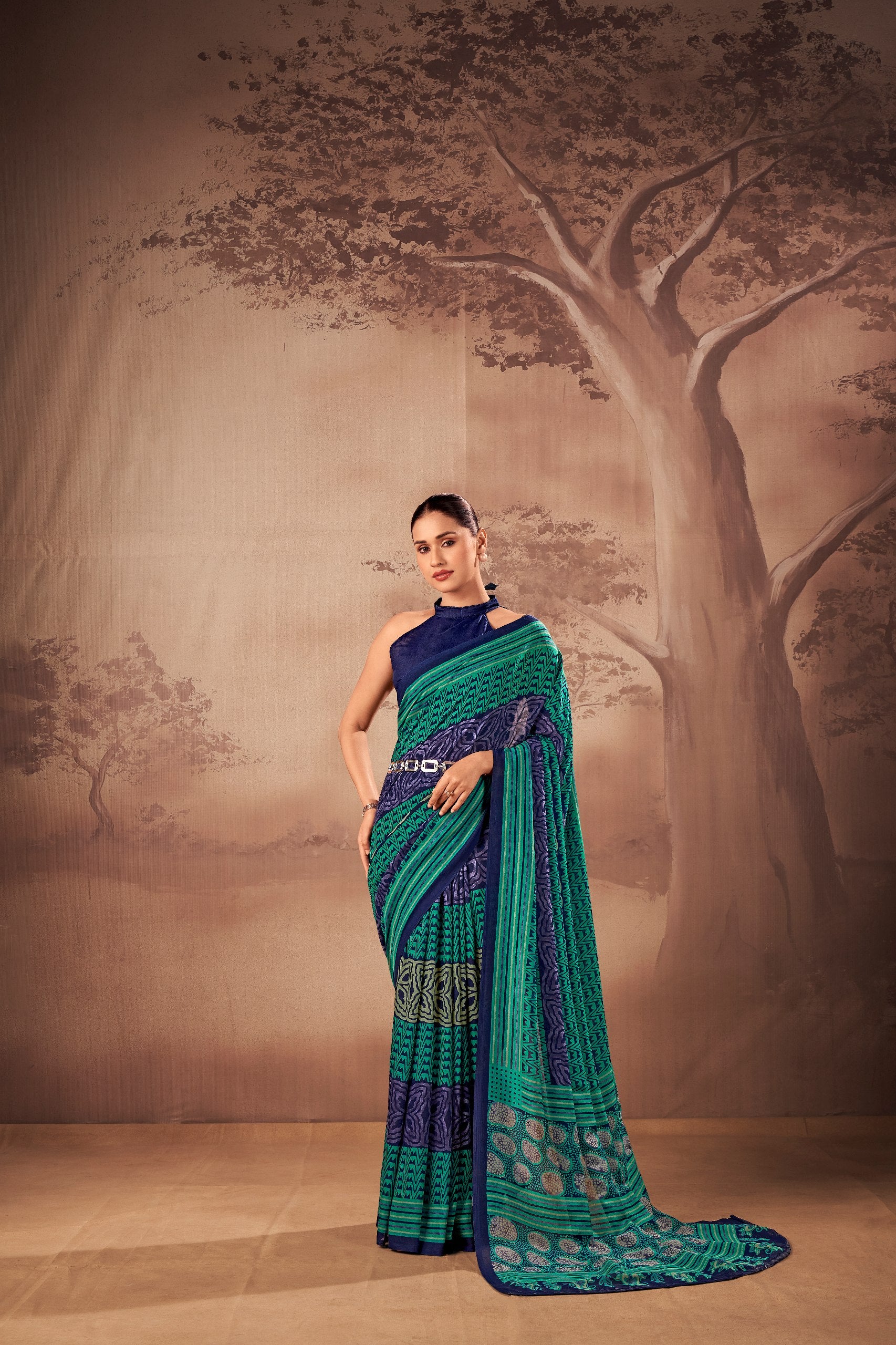 Aarini Poly Mal Cotton Printed Saree with Stitched Blouse