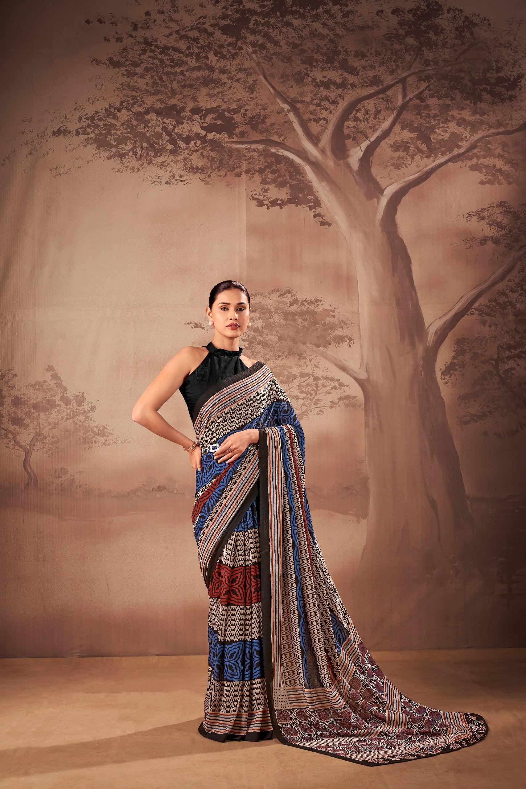 Aarini Poly Mal Cotton Printed Saree with Stitched Blouse